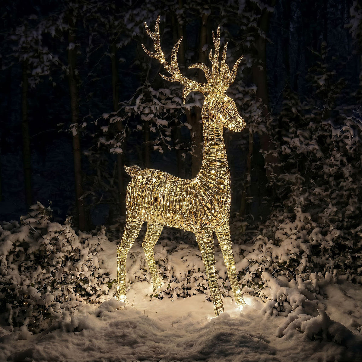 Pre-Lit Christmas Gold Laser Standing Deer 2m with 2400 Warm White LED Micro-Lights