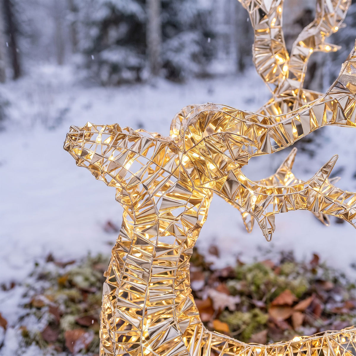 Pre-Lit Christmas Gold Laser Sitting Deer 90cm with 960 Warm White LED Lights