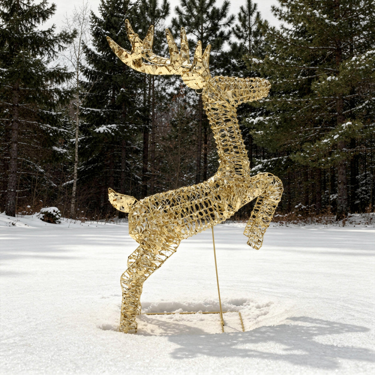 Pre-Lit Christmas Gold Laser Leaping Deer 1.2m with 960 Warm White LED Micro-Lights