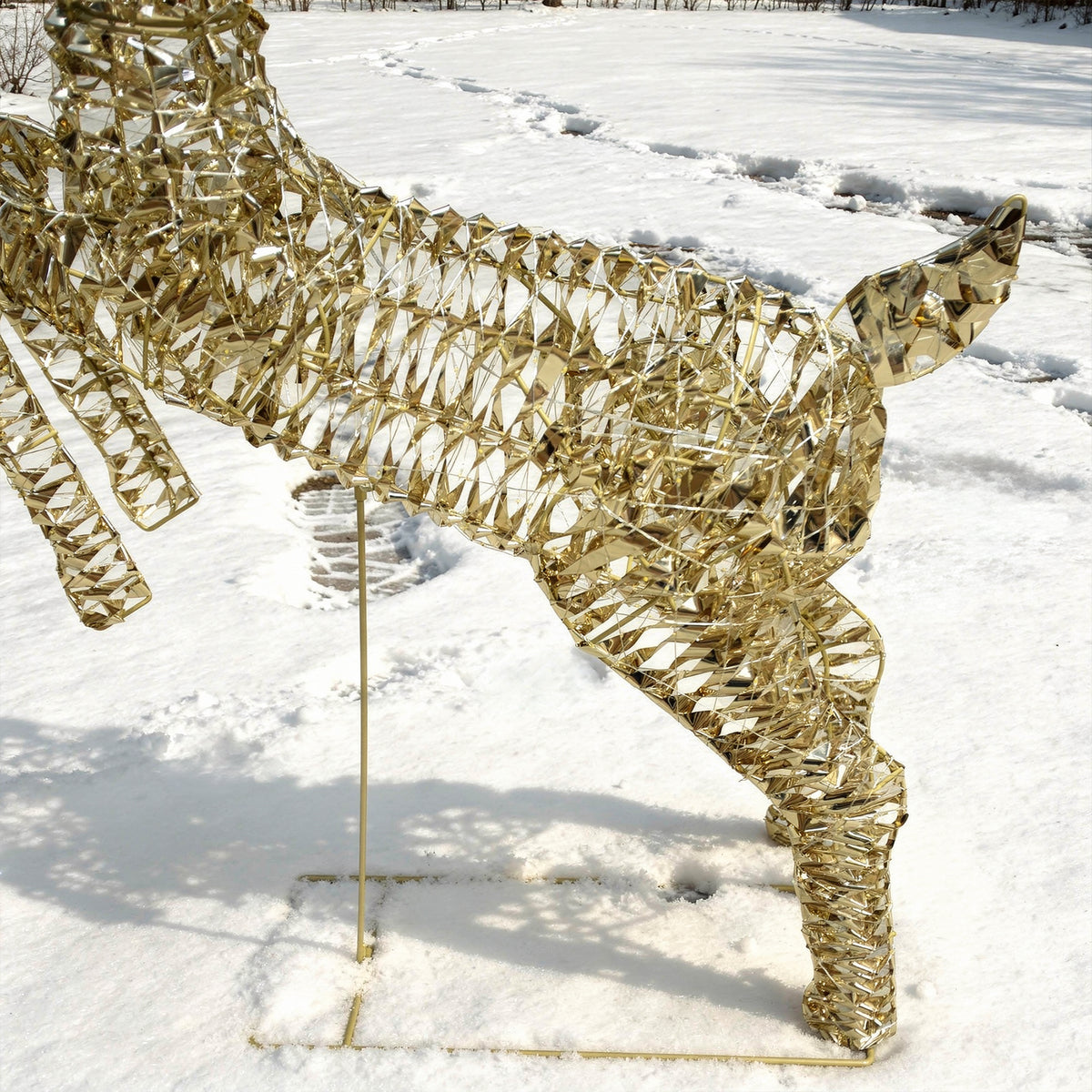 Pre-Lit Christmas Gold Laser Leaping Deer 1.2m with 960 Warm White LED Micro-Lights