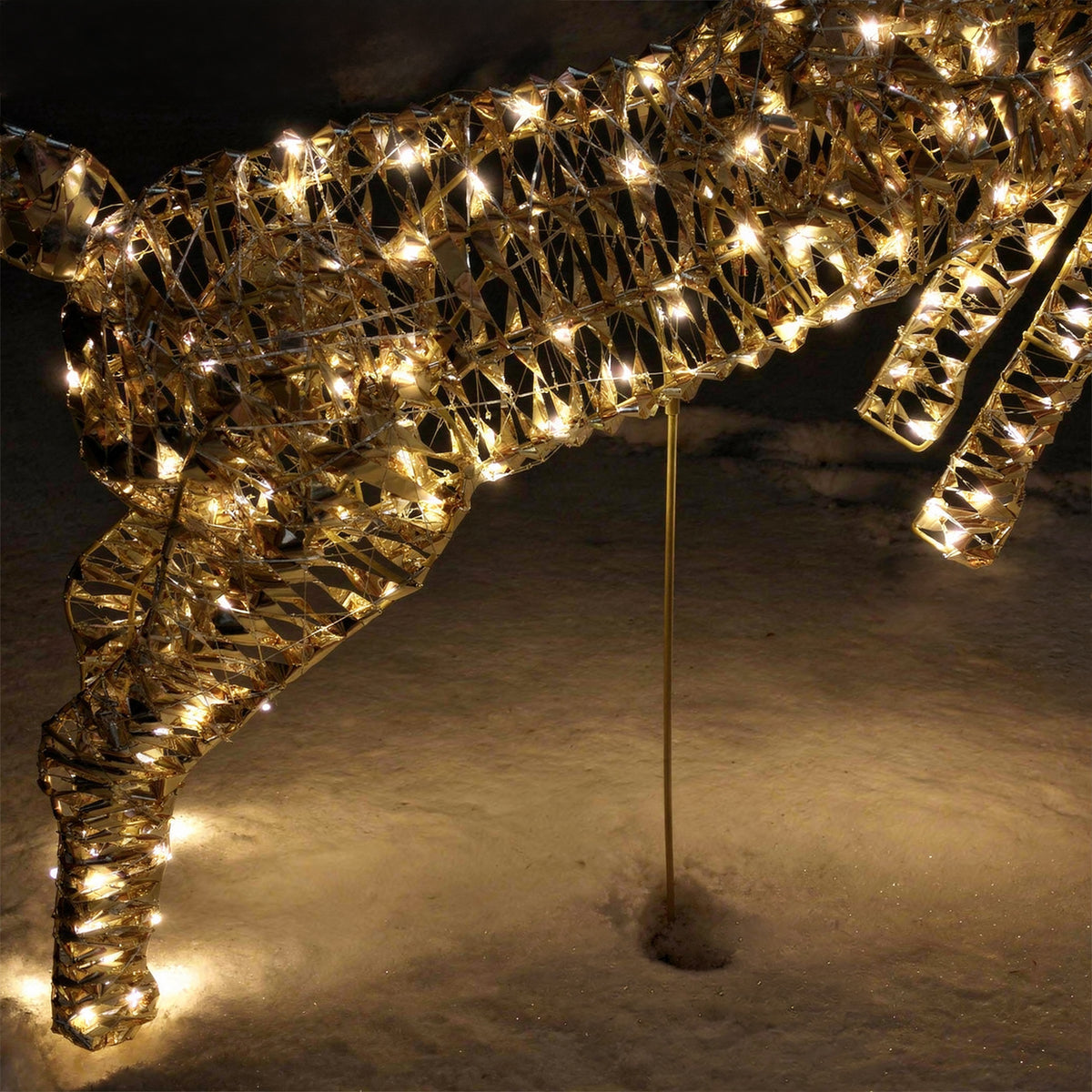 Pre-Lit Christmas Gold Laser Leaping Deer 1.2m with 960 Warm White LED Micro-Lights