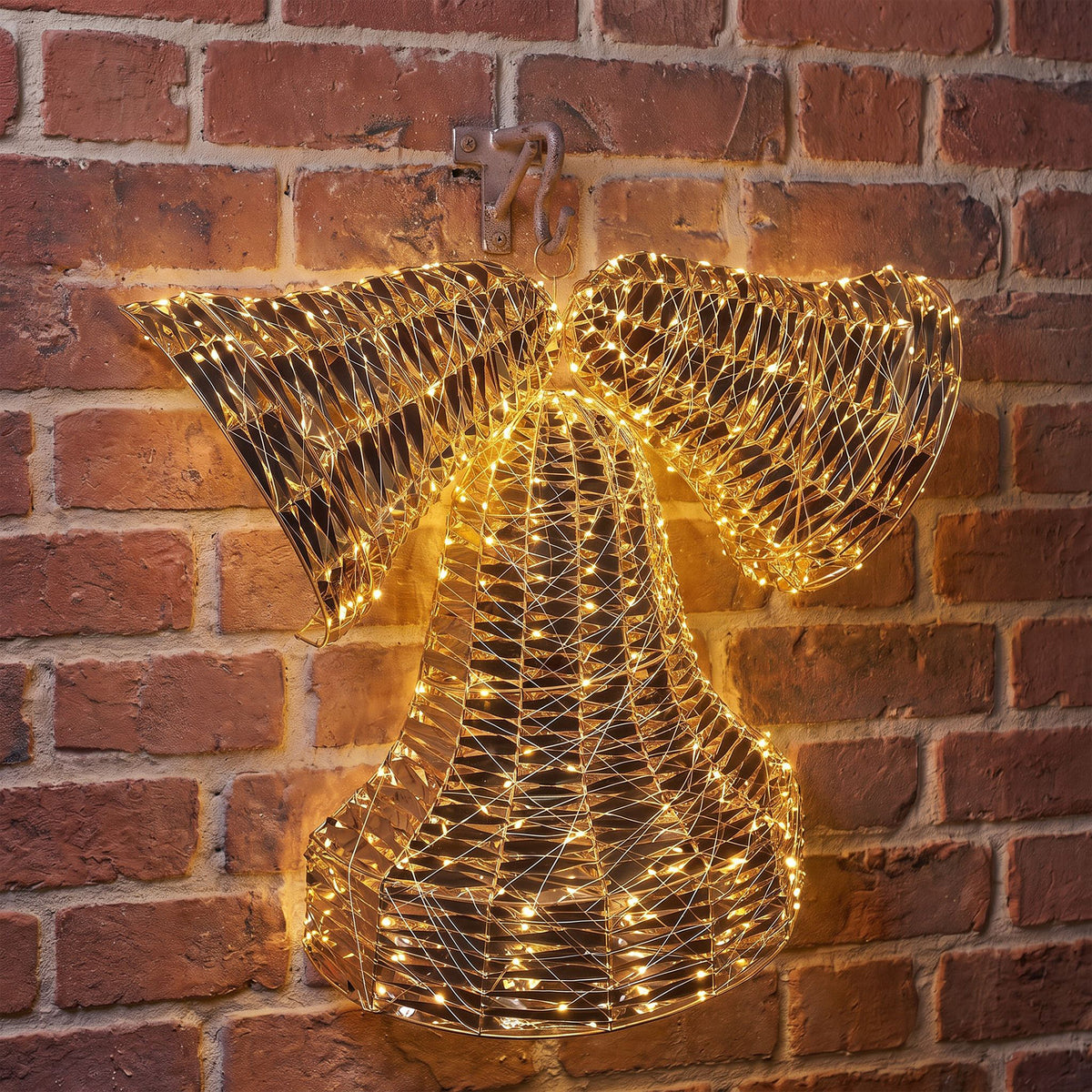 Pre-Lit Christmas Gold Laser Wall Bells 89cm with 1600 Warm White LED Micro-Lights