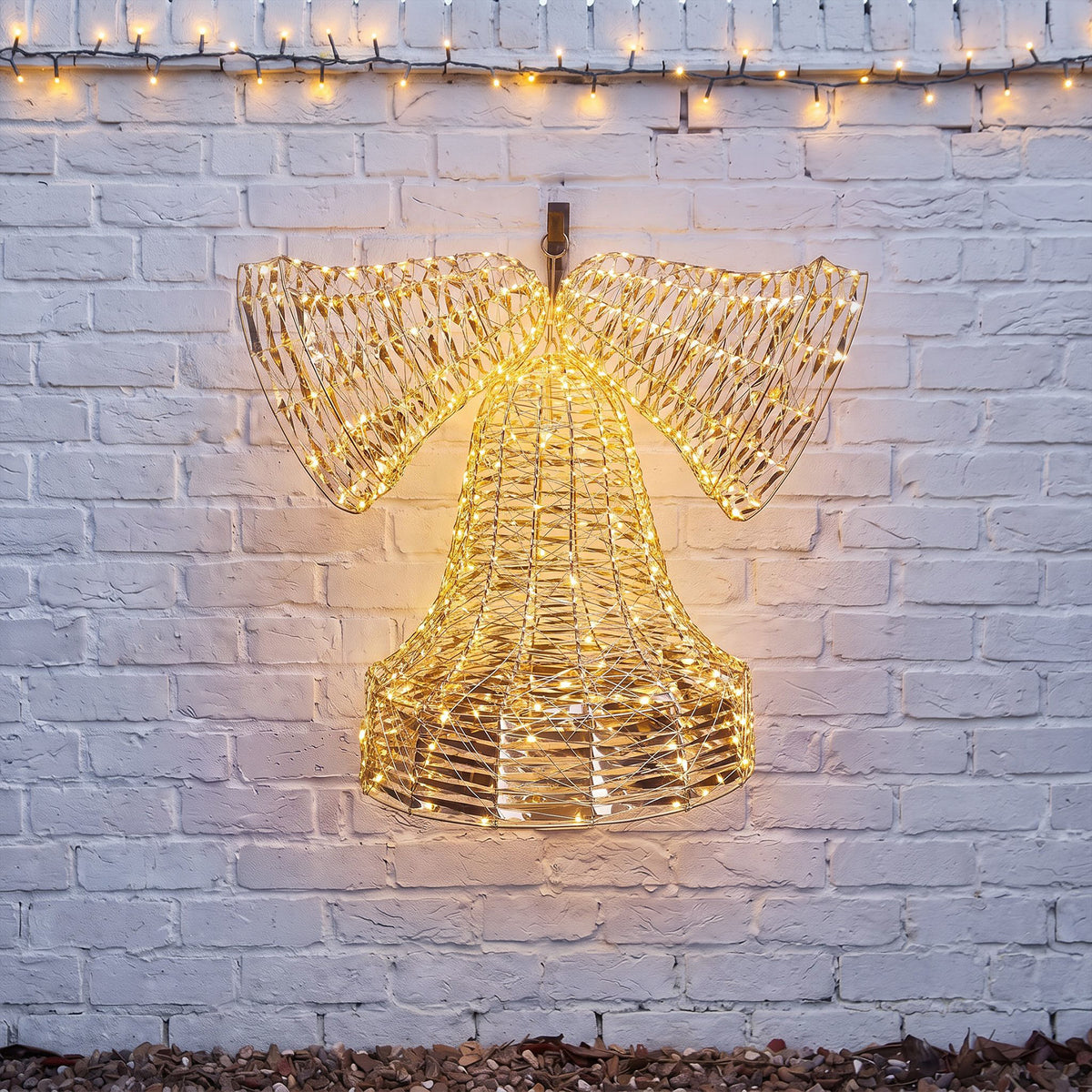 Pre-Lit Christmas Gold Laser Wall Bells 89cm with 1600 Warm White LED Micro-Lights