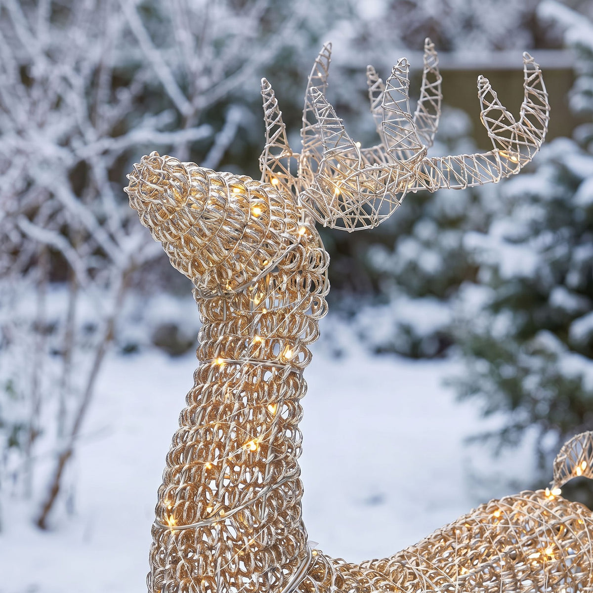 Pre-Lit Christmas Silver Curly Standing Stag 80cm with 600 Warm White LED Micro-Lights