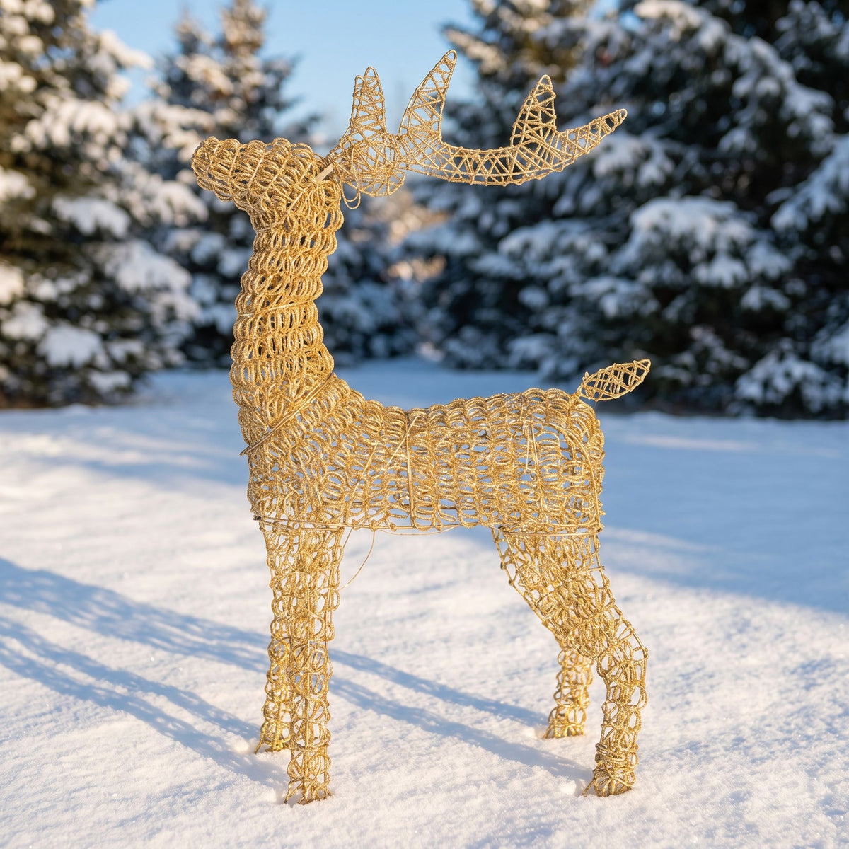 Pre-Lit Christmas Gold Curly Standing Stag 80cm with 600 Warm White LED Micro-Lights