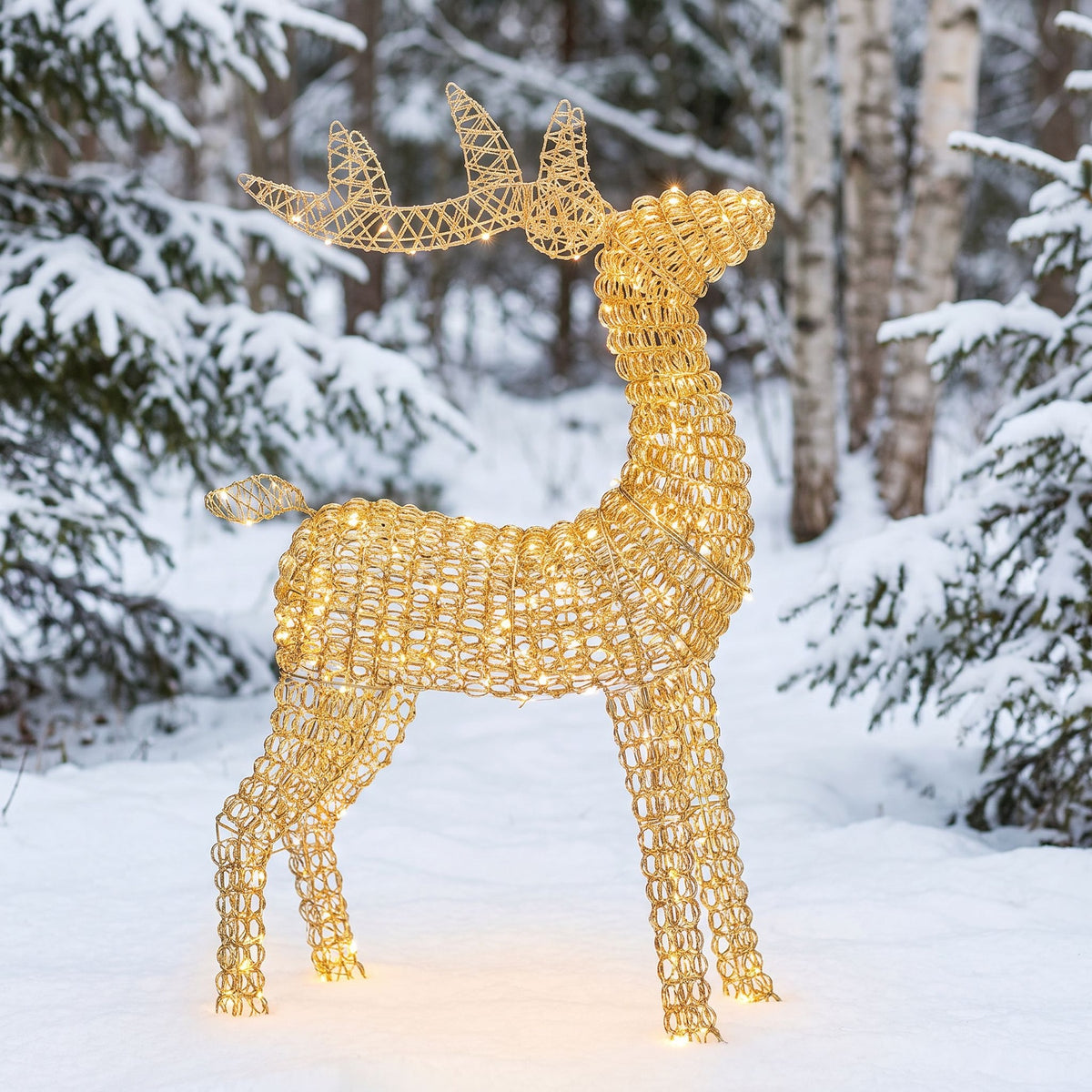 Pre-Lit Christmas Gold Curly Standing Stag 80cm with 600 Warm White LED Micro-Lights