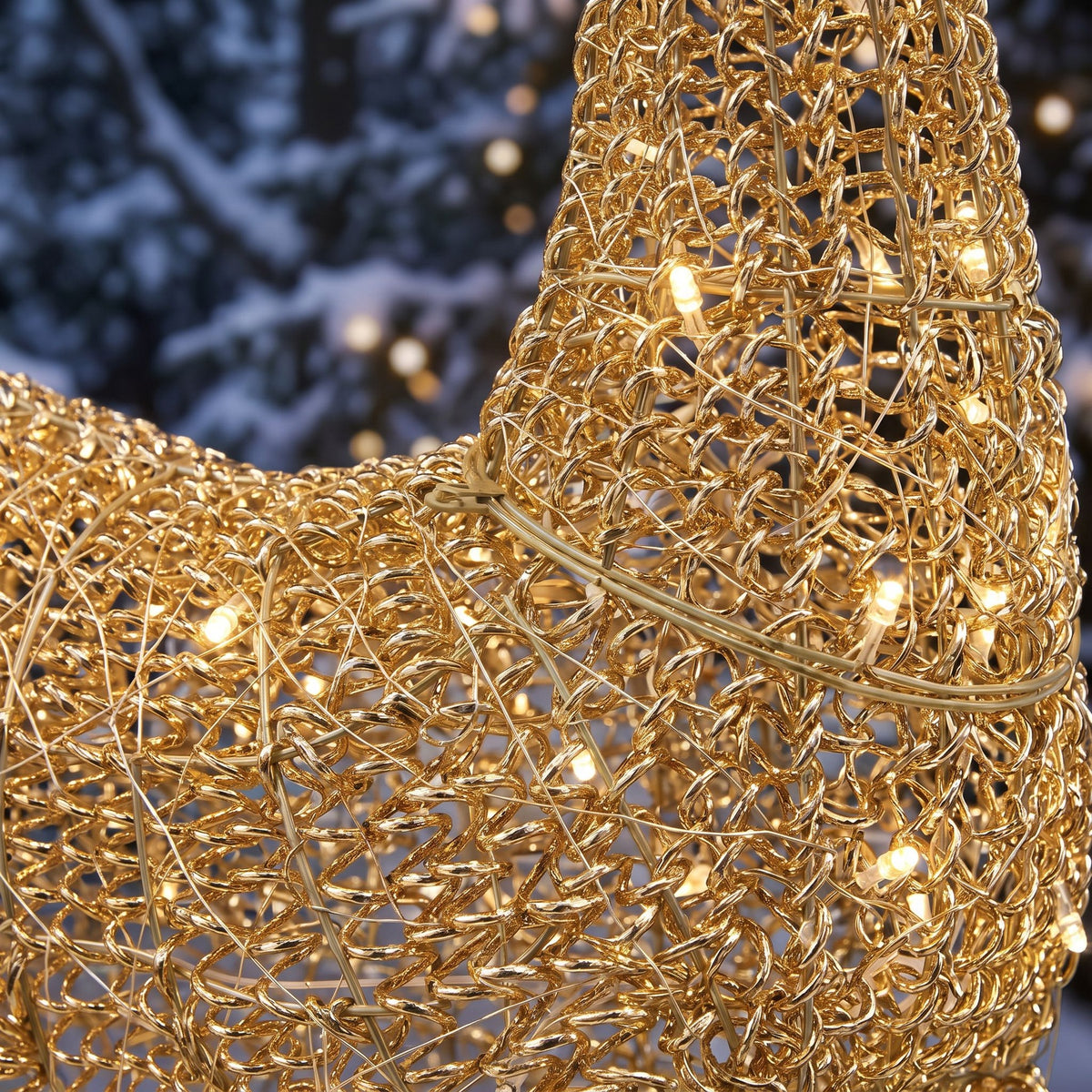 Pre-Lit Christmas Gold Curly Standing Stag 2m with 2400 Warm White LED Micro-Lights