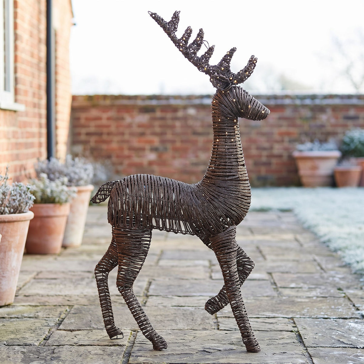 Pre-Lit Christmas Brown Vine Weave Standing Stag 1.8m with 1440 Warm White LED Lights