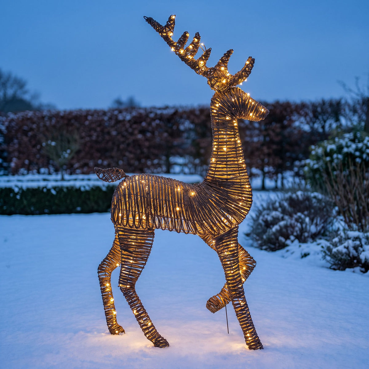 Pre-Lit Christmas Brown Vine Weave Standing Stag 1.8m with 1440 Warm White LED Lights