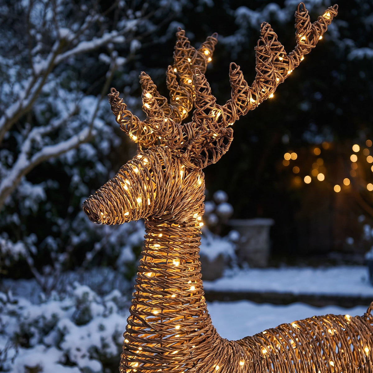 Pre-Lit Christmas Brown Vine Weave Standing Stag 1.8m with 1440 Warm White LED Lights