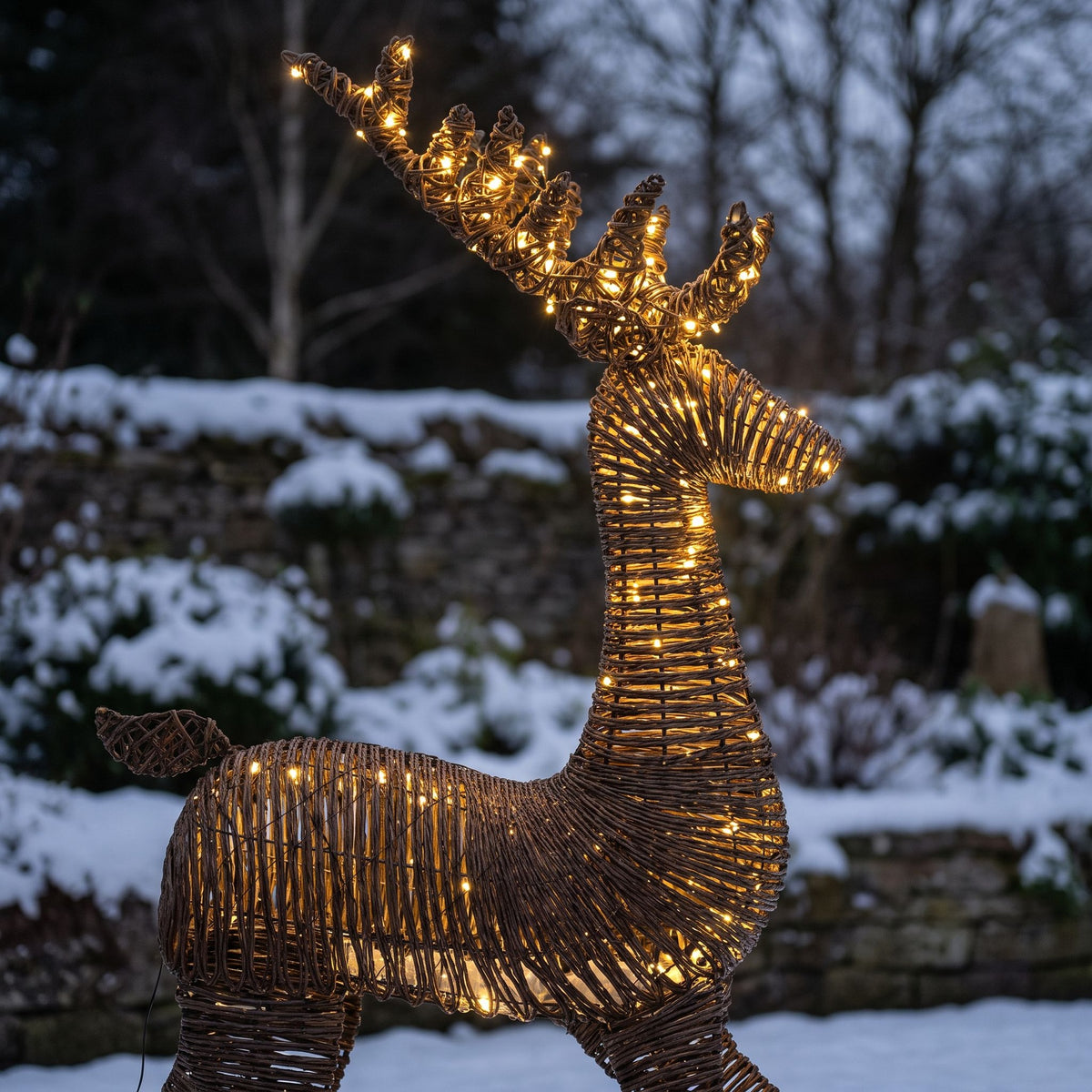 Pre-Lit Christmas Brown Vine Weave Standing Stag 1.8m with 1440 Warm White LED Lights