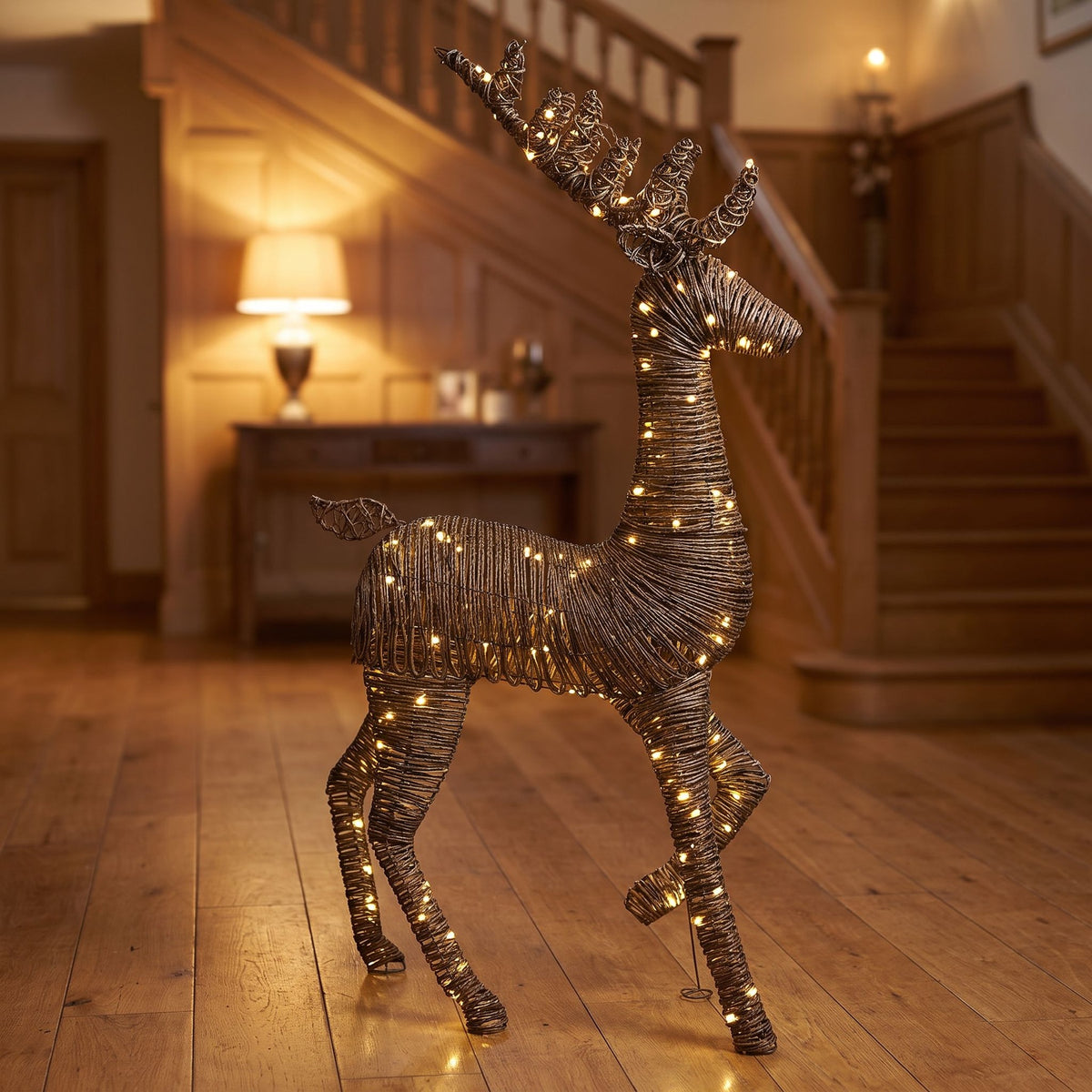 Pre-Lit Christmas Brown Vine Weave Standing Stag 1.8m with 1440 Warm White LED Lights