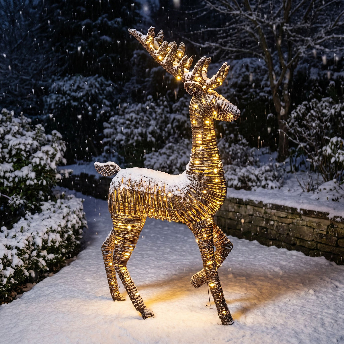 Pre-Lit Christmas Brown Vine Weave Standing Stag 1.8m with 1440 Warm White LED Lights