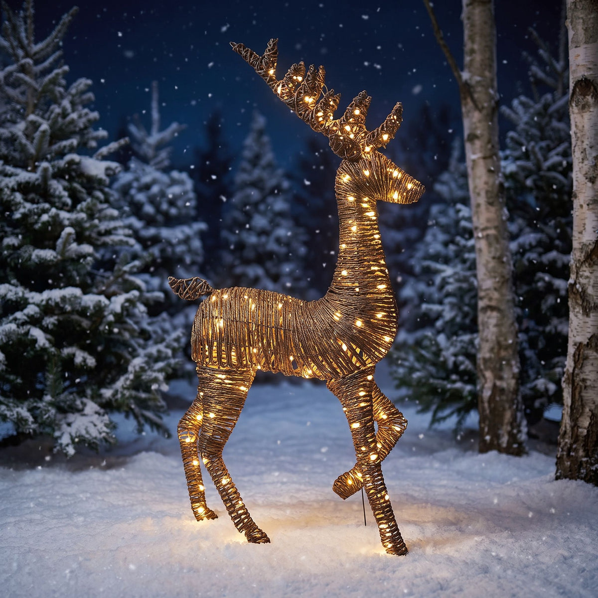 Pre-Lit Christmas Brown Vine Weave Standing Stag 1.8m with 1440 Warm White LED Lights