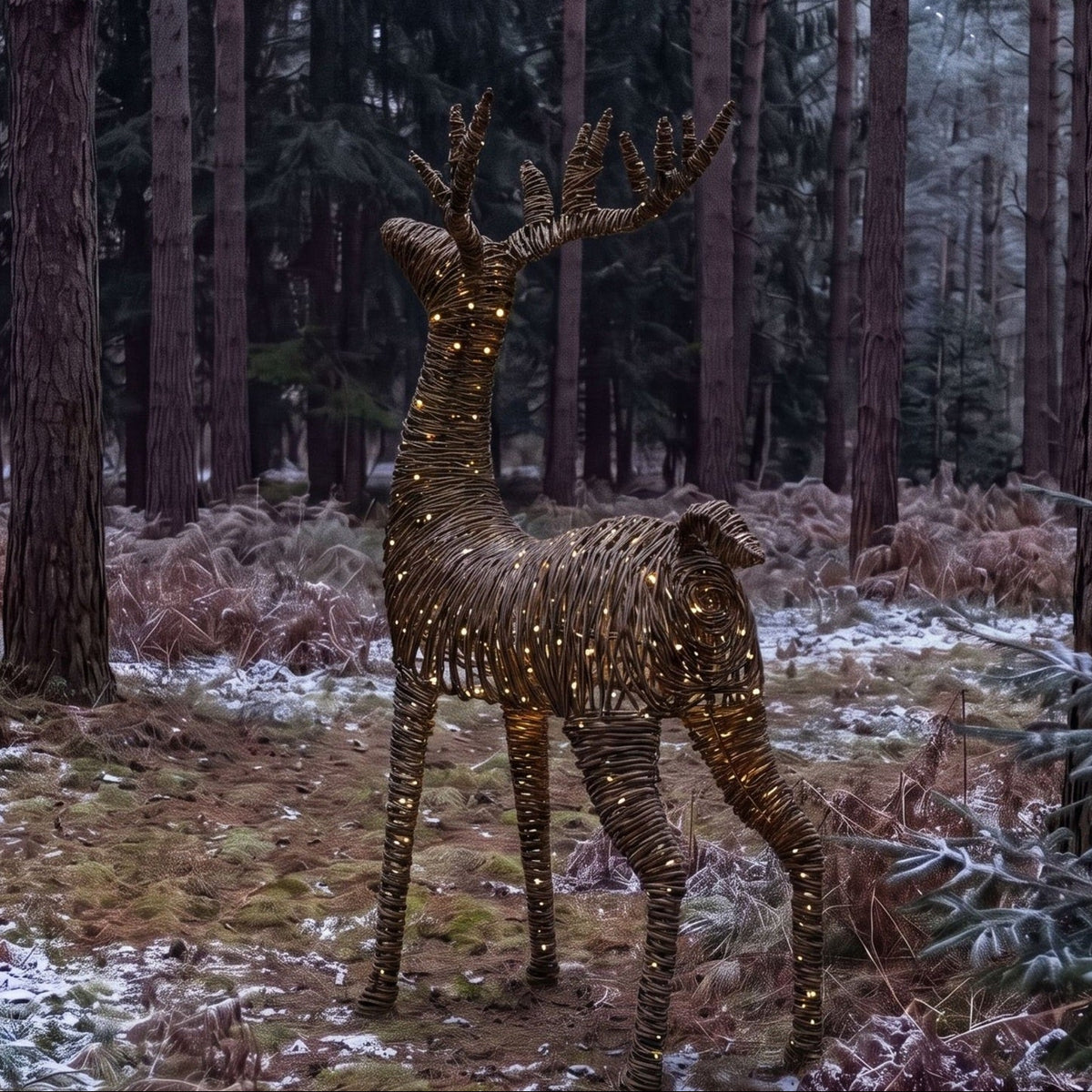 Pre-Lit Christmas Brown Vine Weave Standing Stag 1.2m with 960 Warm White LED Lights