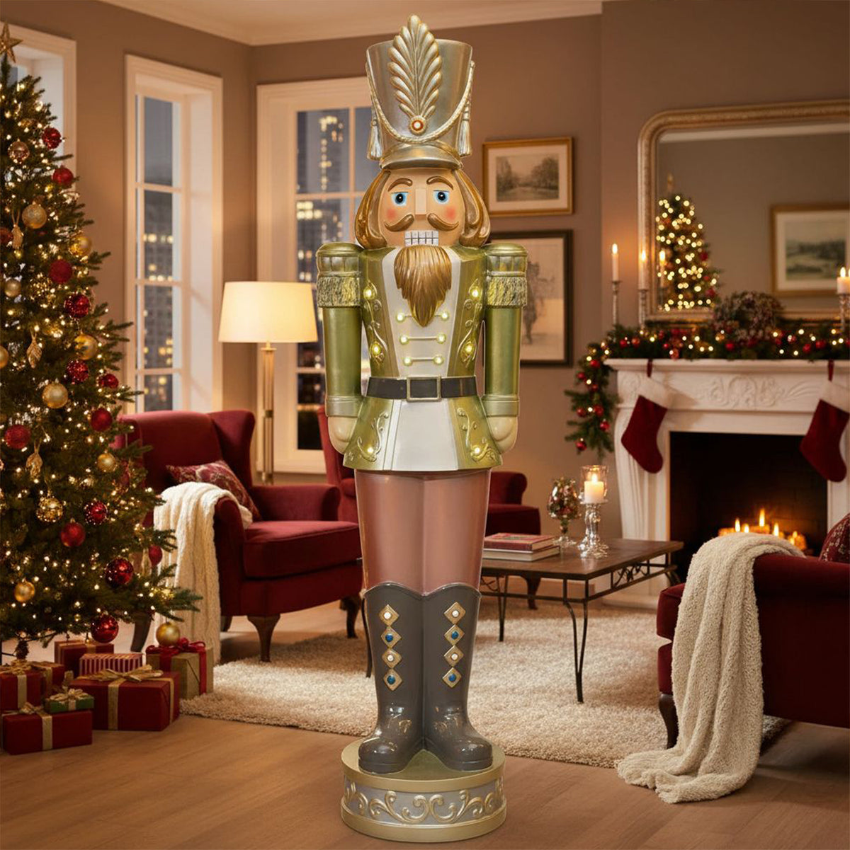 5.5ft Large Traditional Christmas Nutcracker Soldier - Metallic Pastel Colours LED Lights