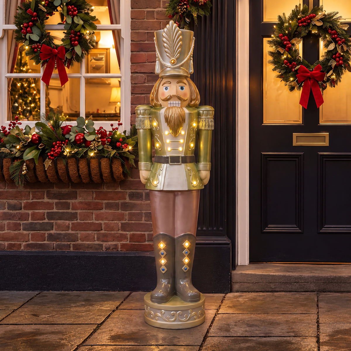 5.5ft Large Traditional Christmas Nutcracker Soldier - Metallic Pastel Colours LED Lights