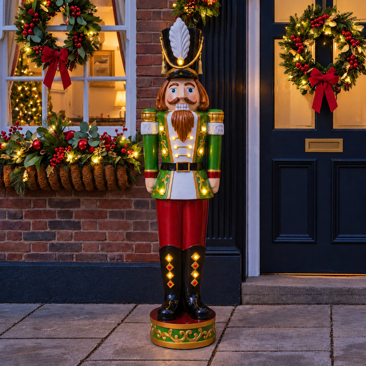 5.5ft Large Traditional Christmas Nutcracker Soldier - Red, White and Green with LED Lights