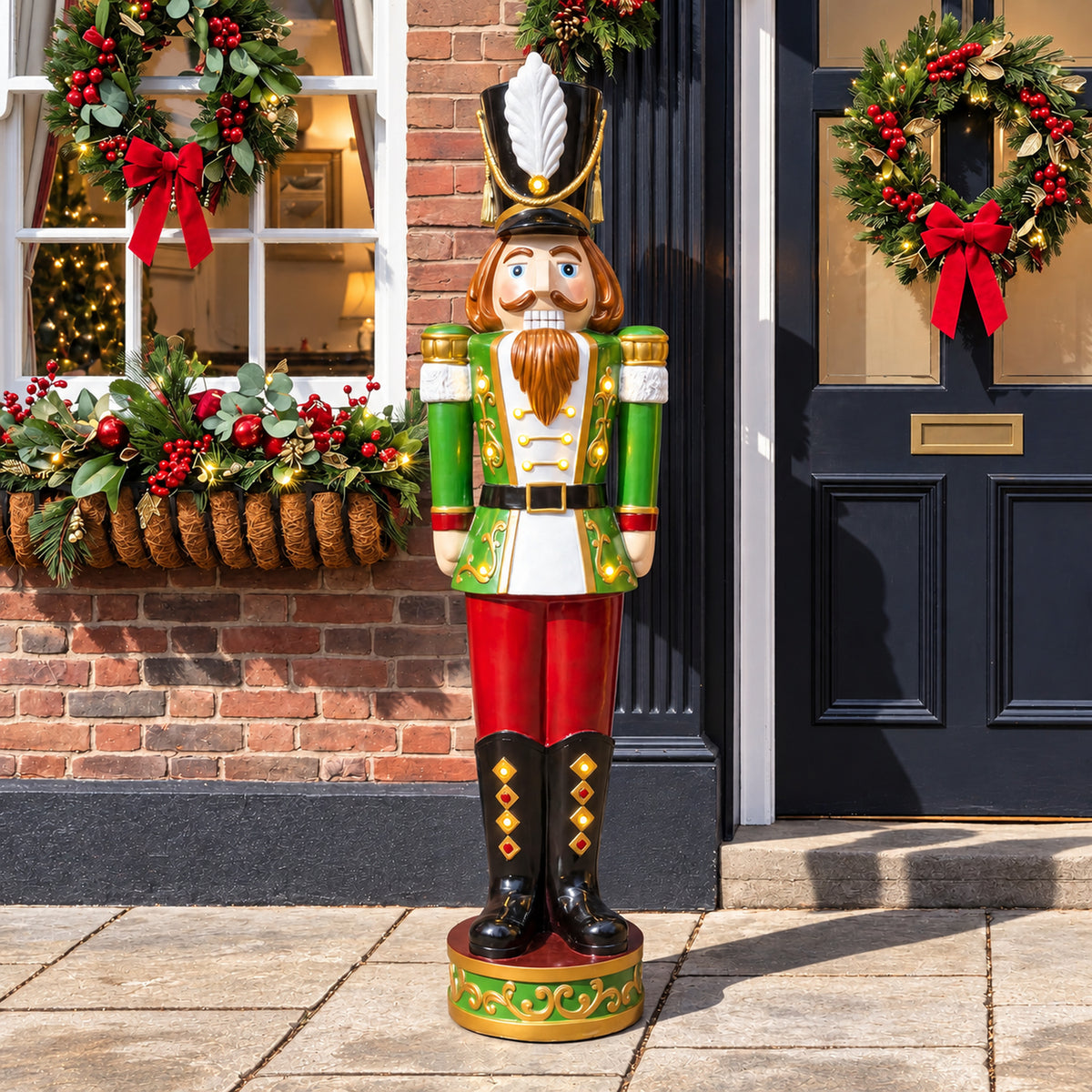 5.5ft Large Traditional Christmas Nutcracker Soldier - Red, White and Green with LED Lights