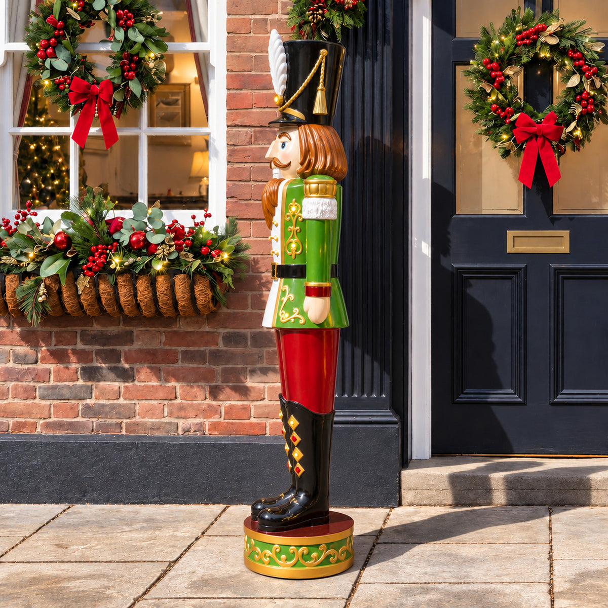 5.5ft Large Traditional Christmas Nutcracker Soldier - Red, White and Green with LED Lights
