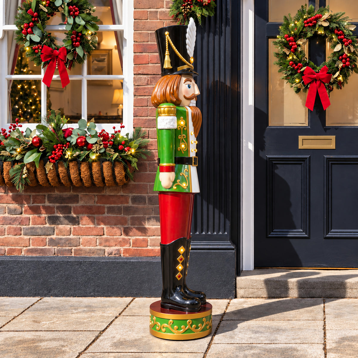 5.5ft Large Traditional Christmas Nutcracker Soldier - Red, White and Green with LED Lights