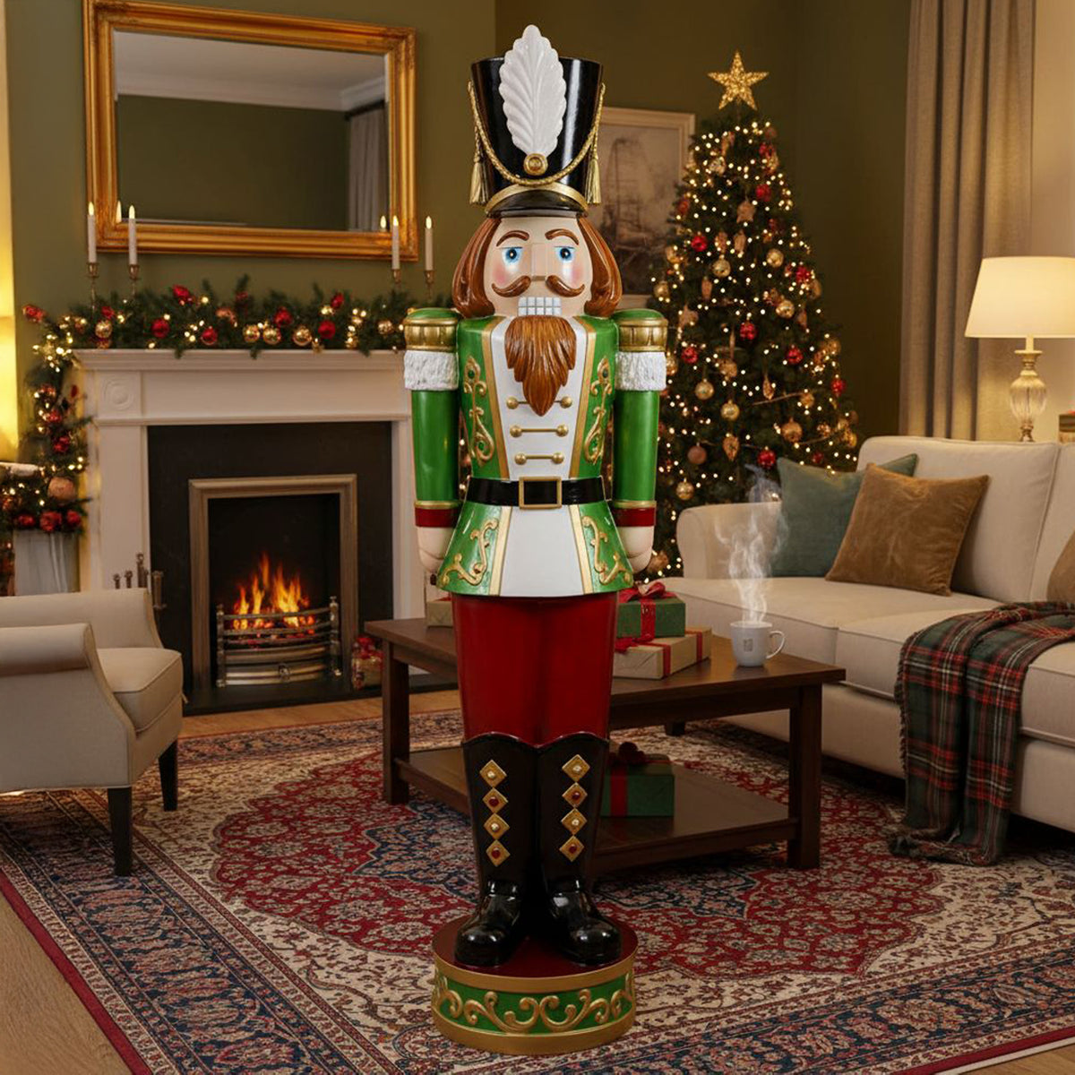 5.5ft Large Traditional Christmas Nutcracker Soldier - Red, White and Green with LED Lights
