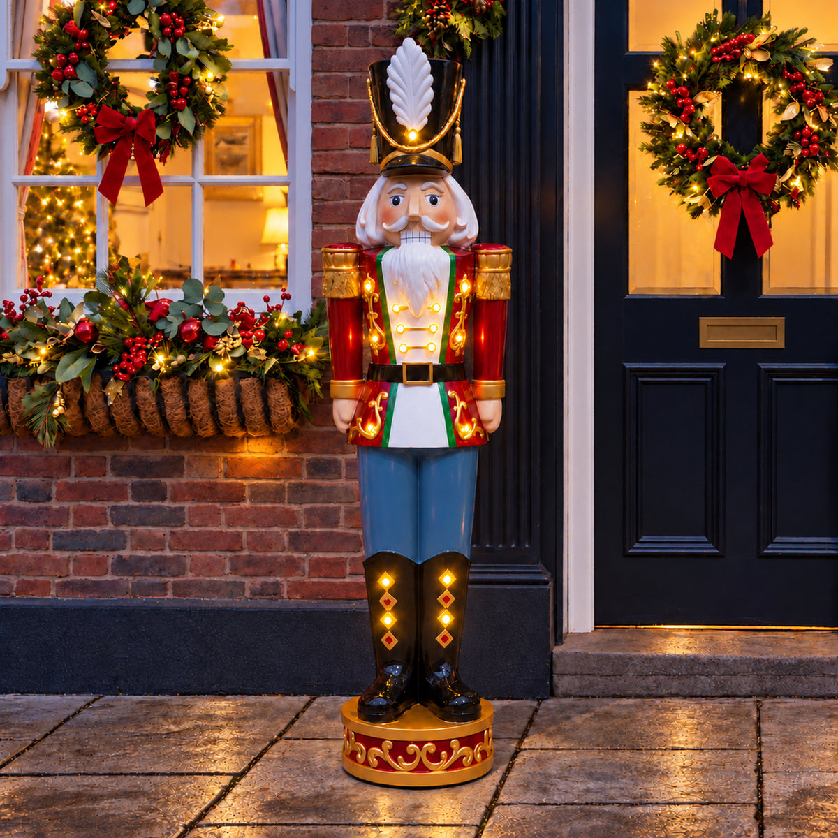 5.5ft Large Traditional Christmas Nutcracker Soldier - Red, White and Blue with LED Lights