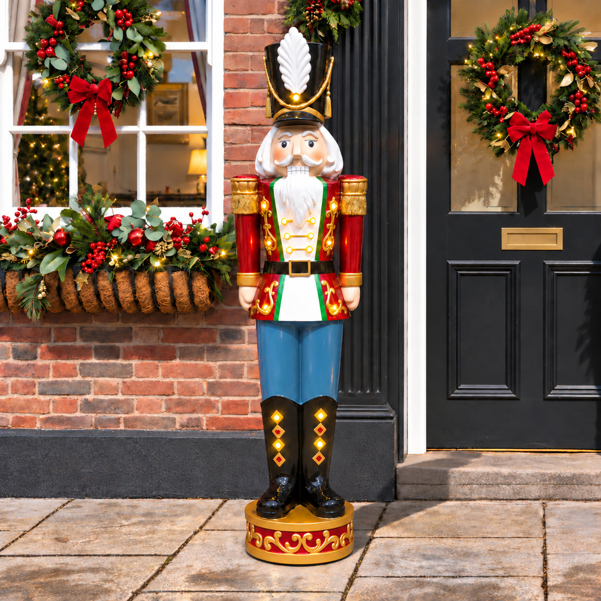 5.5ft Large Traditional Christmas Nutcracker Soldier - Red, White and Blue with LED Lights