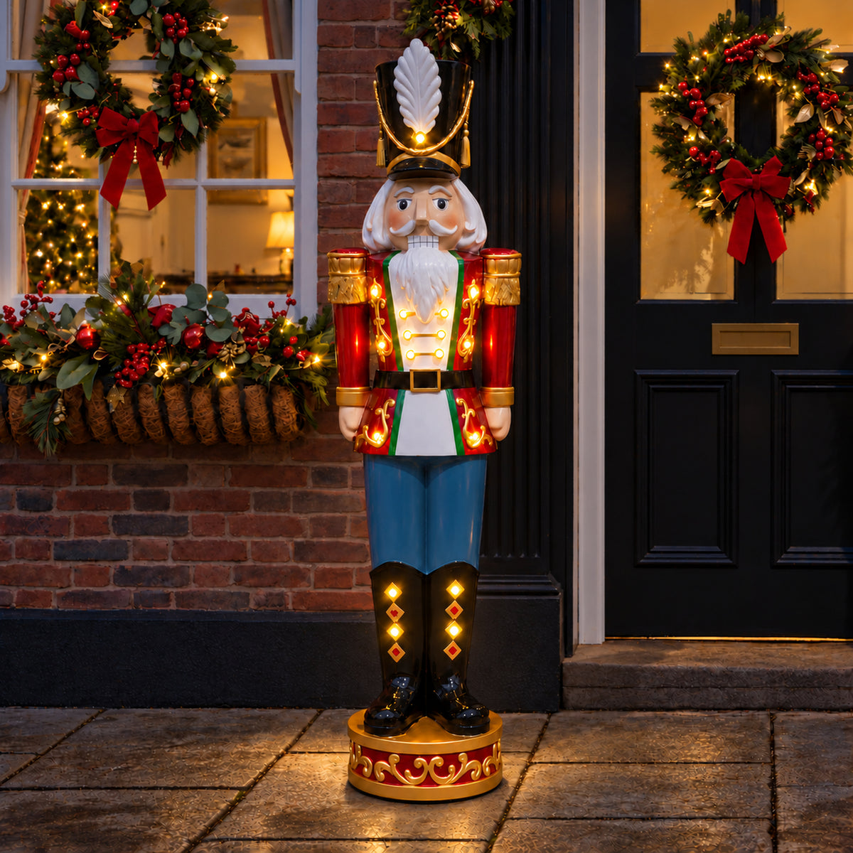 5.5ft Large Traditional Christmas Nutcracker Soldier - Red, White and Blue with LED Lights