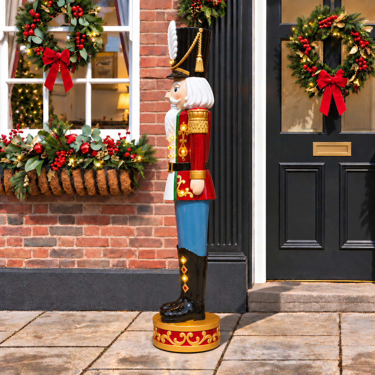 5.5ft Large Traditional Christmas Nutcracker Soldier - Red, White and Blue with LED Lights