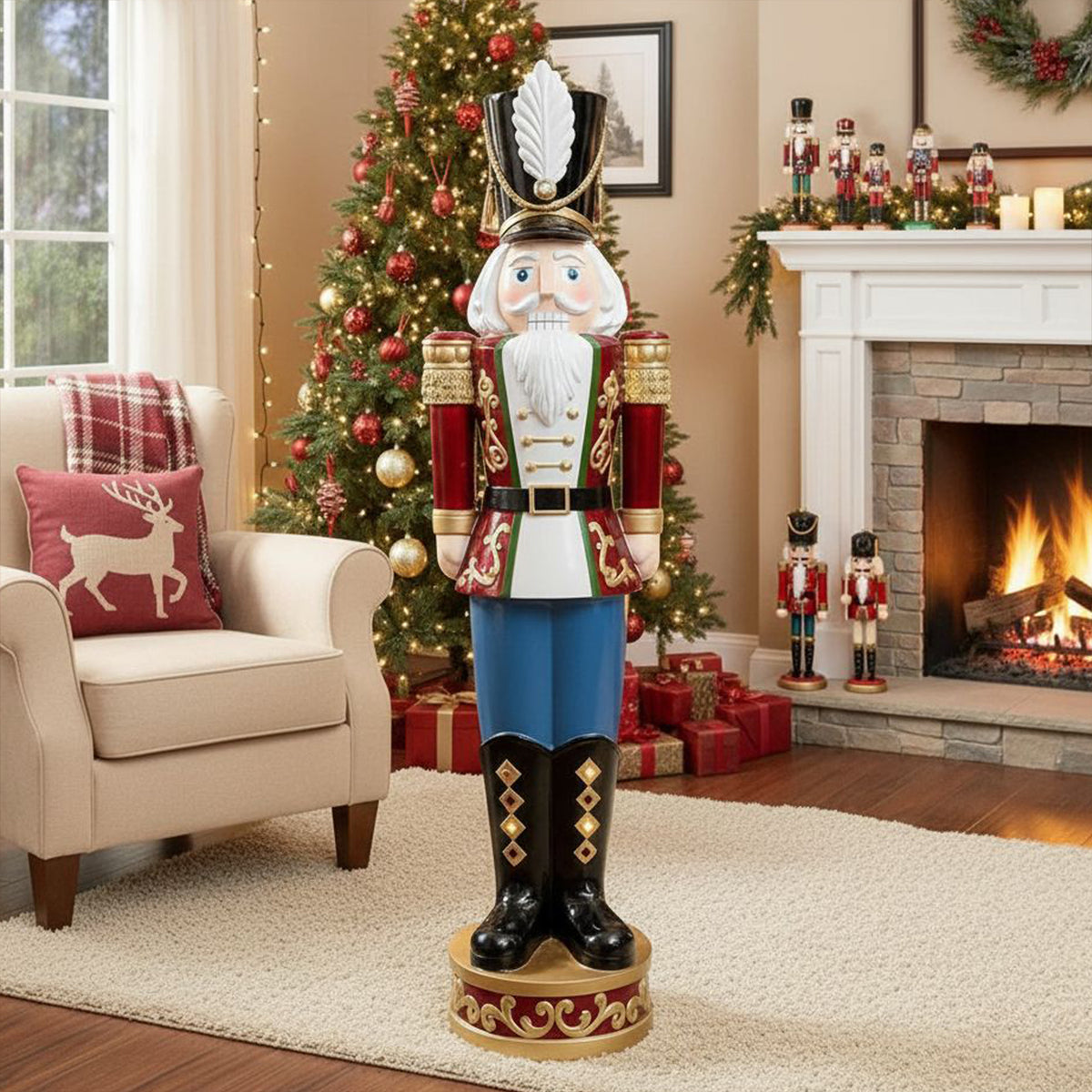 5.5ft Large Traditional Christmas Nutcracker Soldier - Red, White and Blue with LED Lights