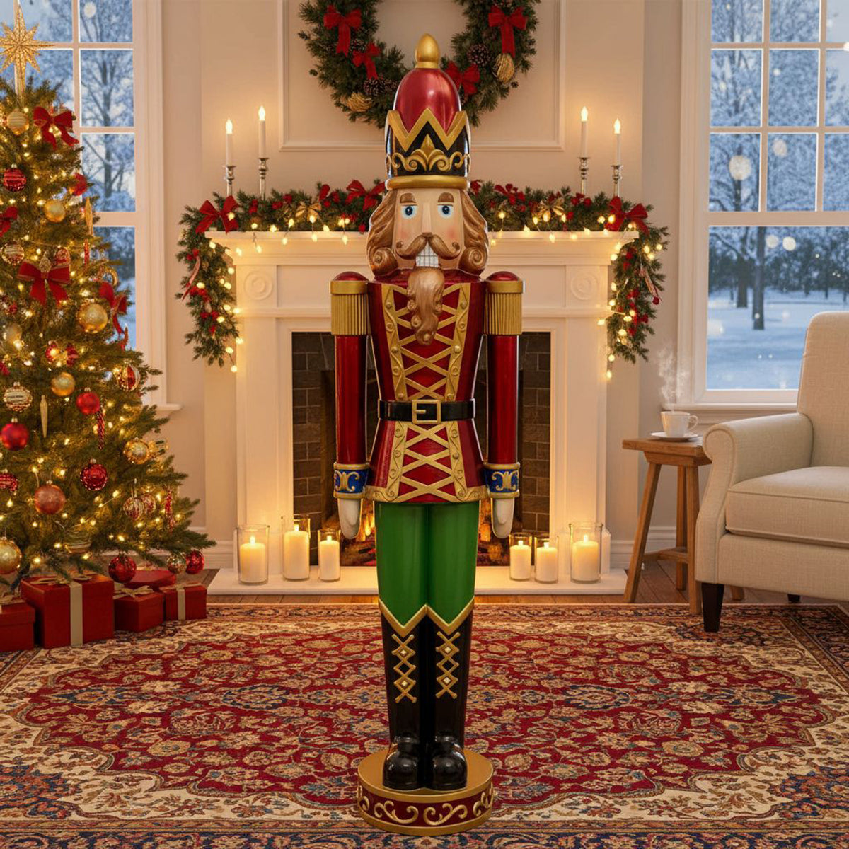 5.5ft Large Traditional Christmas Nutcracker Soldier - Red, Gold and Green with LED Lights