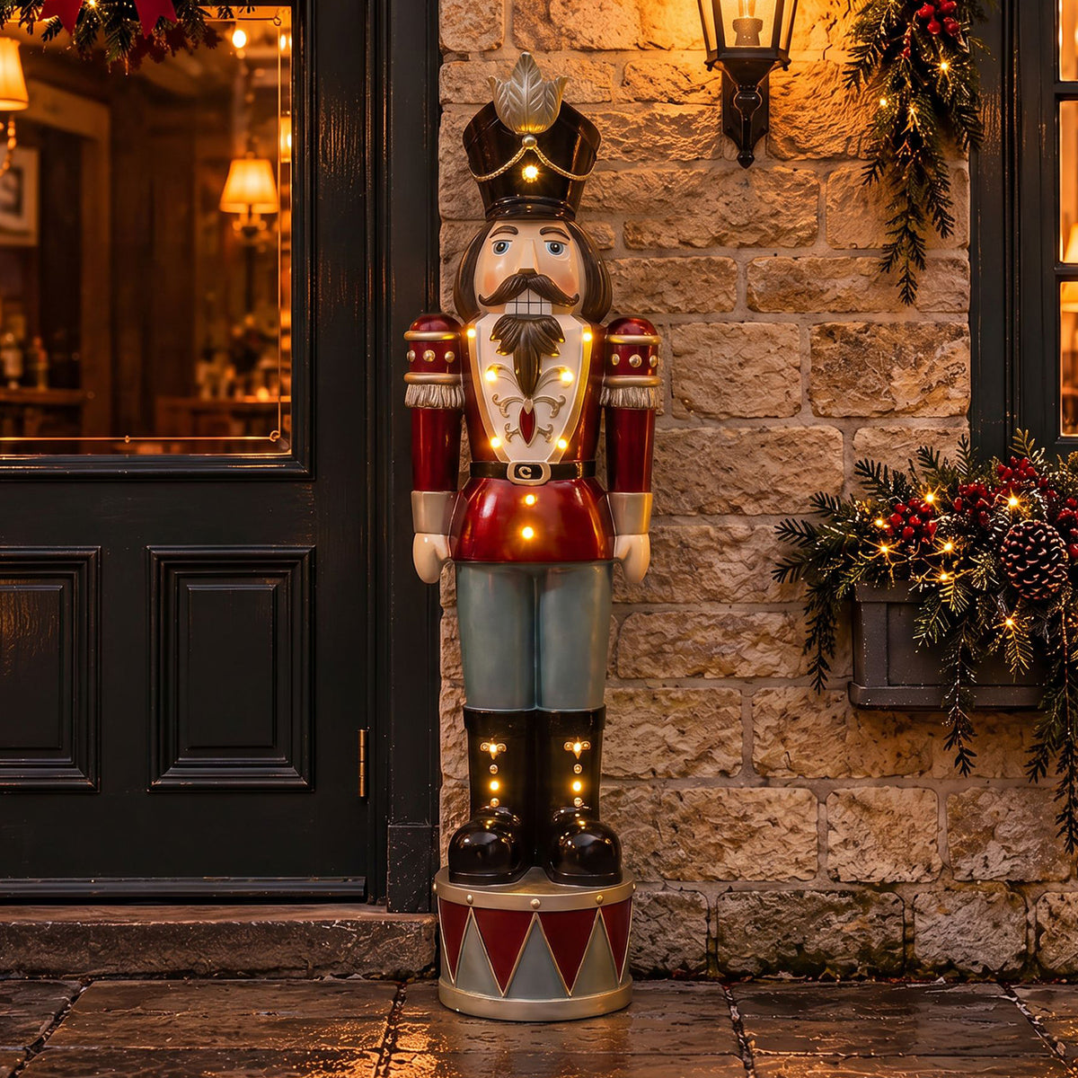 4.5ft Large Traditional Christmas Nutcracker Soldier - Blue, Red and Black with LED Lights