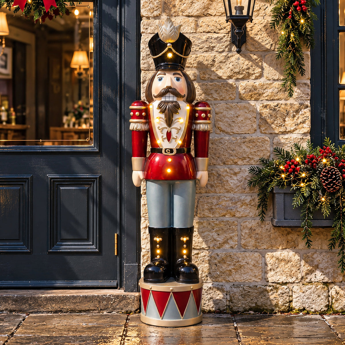 4.5ft Large Traditional Christmas Nutcracker Soldier - Blue, Red and Black with LED Lights