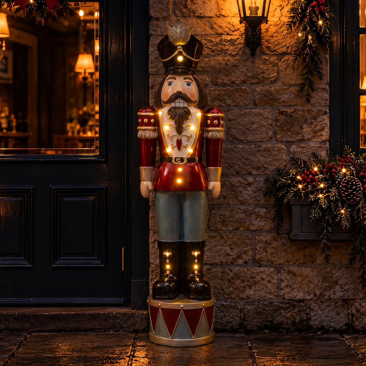 4.5ft Large Traditional Christmas Nutcracker Soldier - Blue, Red and Black with LED Lights