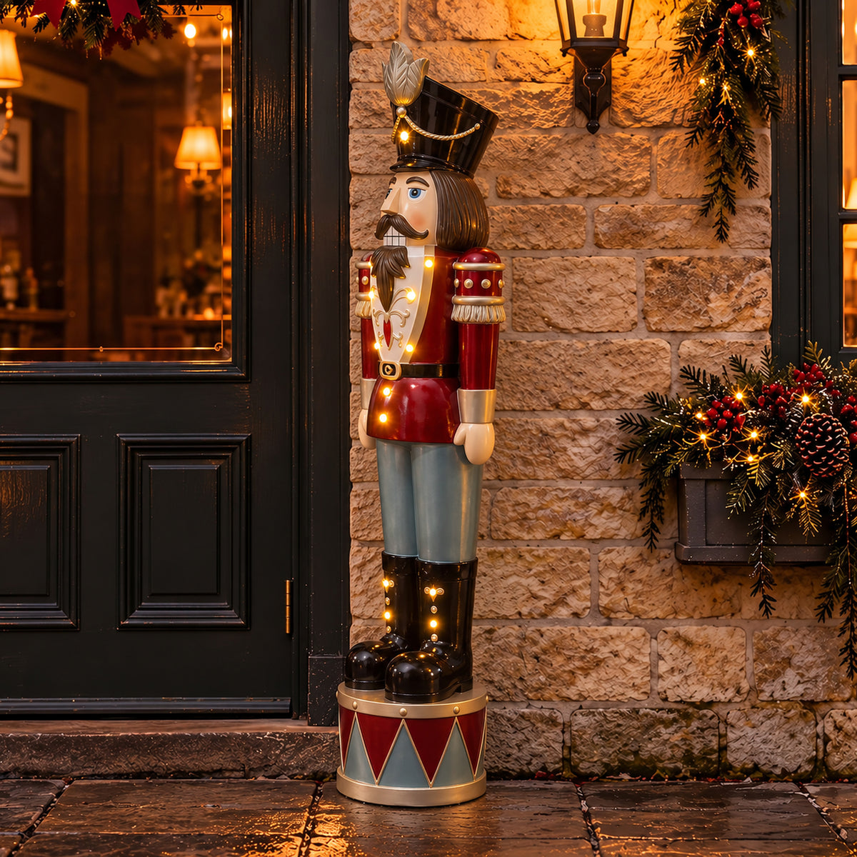 4.5ft Large Traditional Christmas Nutcracker Soldier - Blue, Red and Black with LED Lights