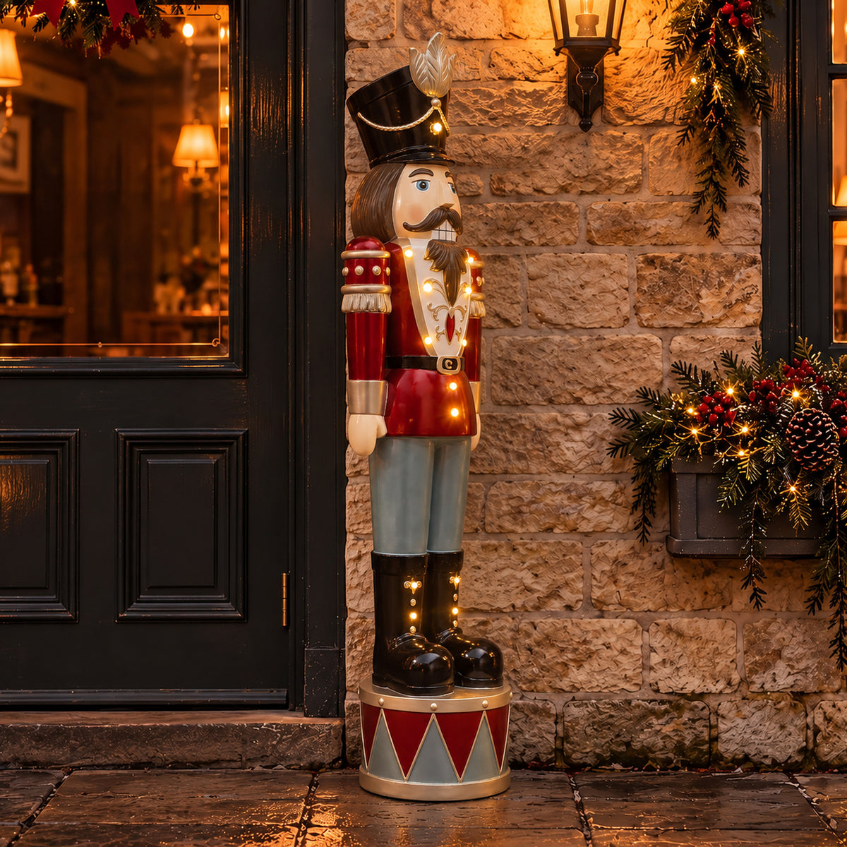4.5ft Large Traditional Christmas Nutcracker Soldier - Blue, Red and Black with LED Lights