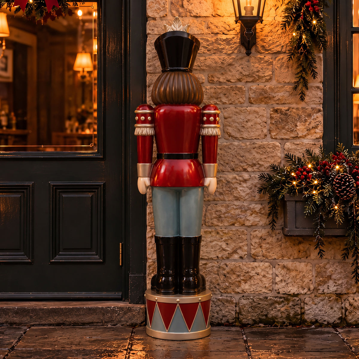 4.5ft Large Traditional Christmas Nutcracker Soldier - Blue, Red and Black with LED Lights