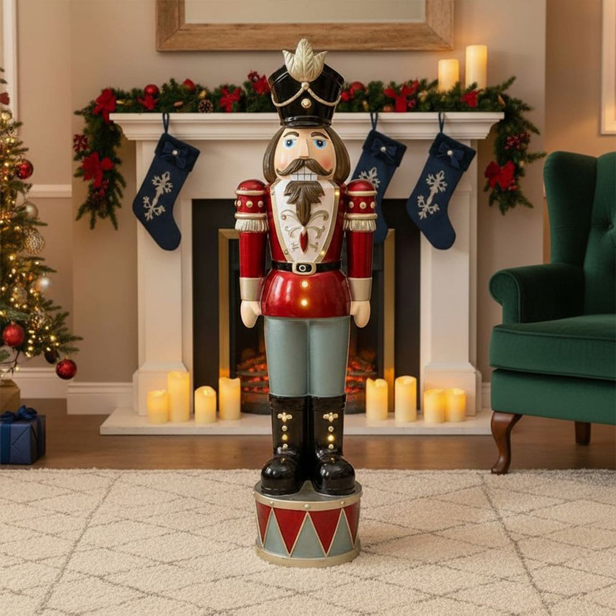 4.5ft Large Traditional Christmas Nutcracker Soldier - Blue, Red and Black with LED Lights