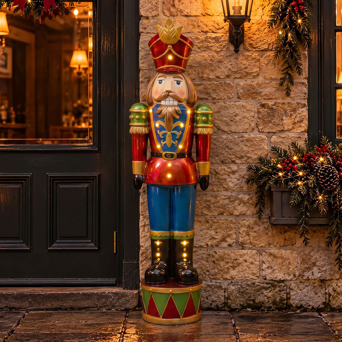 4.5ft Large Traditional Christmas Nutcracker Soldier - Red, Green and Blue with LED Lights