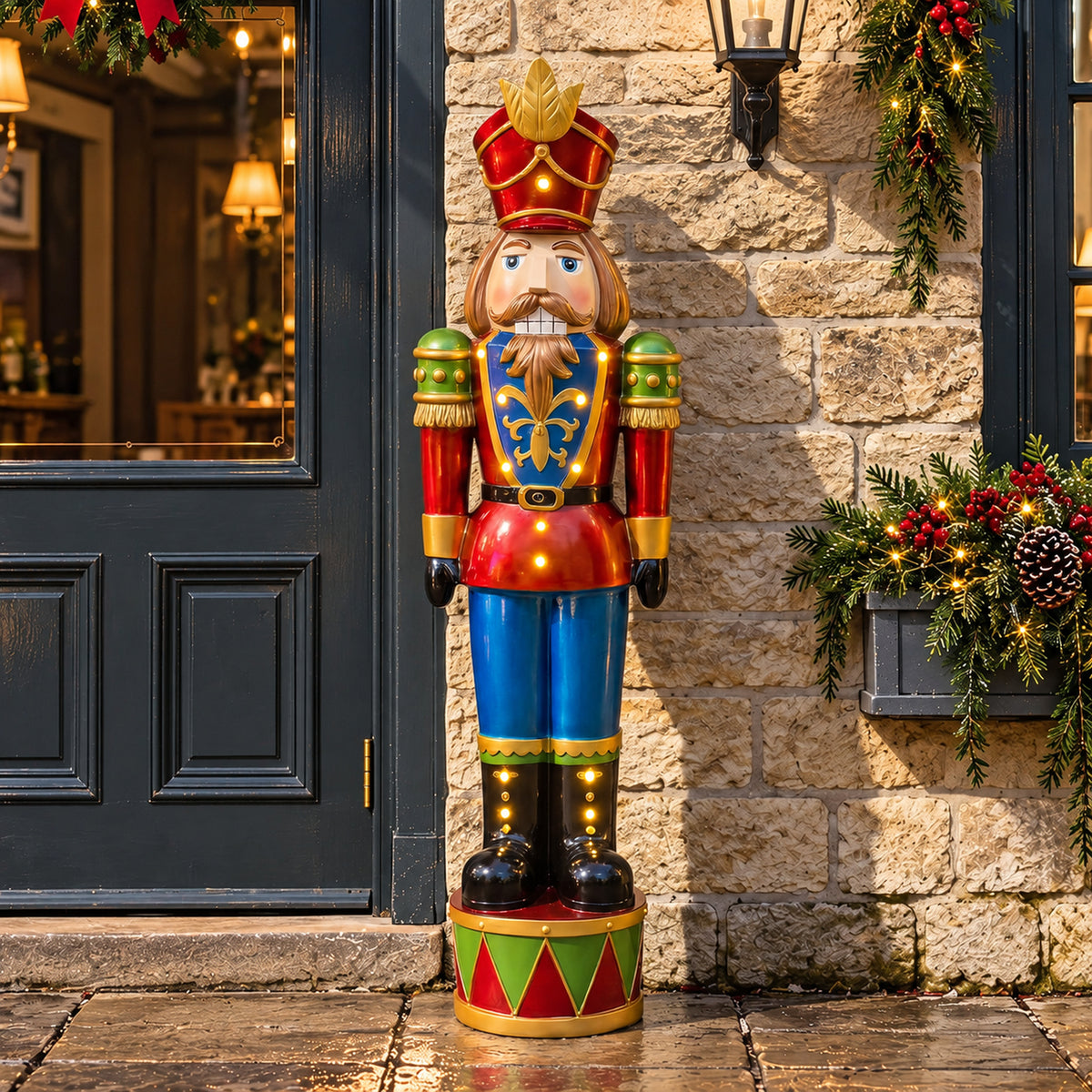 4.5ft Large Traditional Christmas Nutcracker Soldier - Red, Green and Blue with LED Lights
