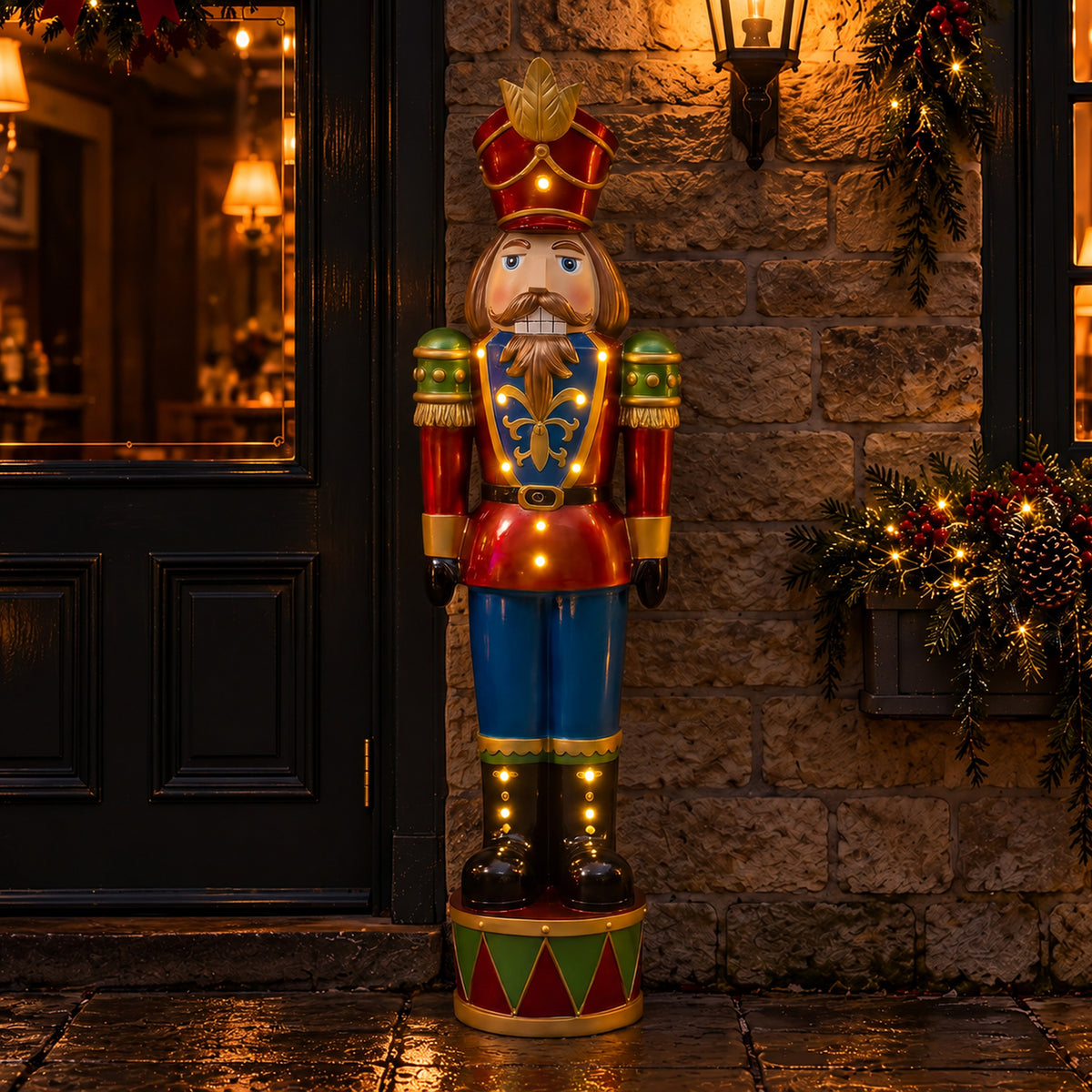 4.5ft Large Traditional Christmas Nutcracker Soldier - Red, Green and Blue with LED Lights