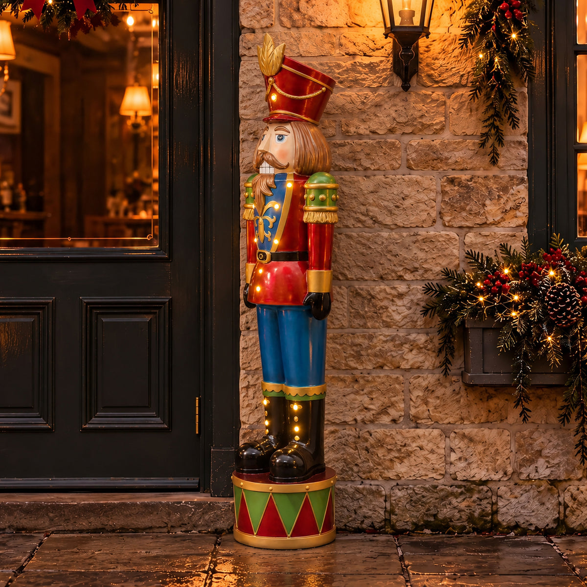 4.5ft Large Traditional Christmas Nutcracker Soldier - Red, Green and Blue with LED Lights