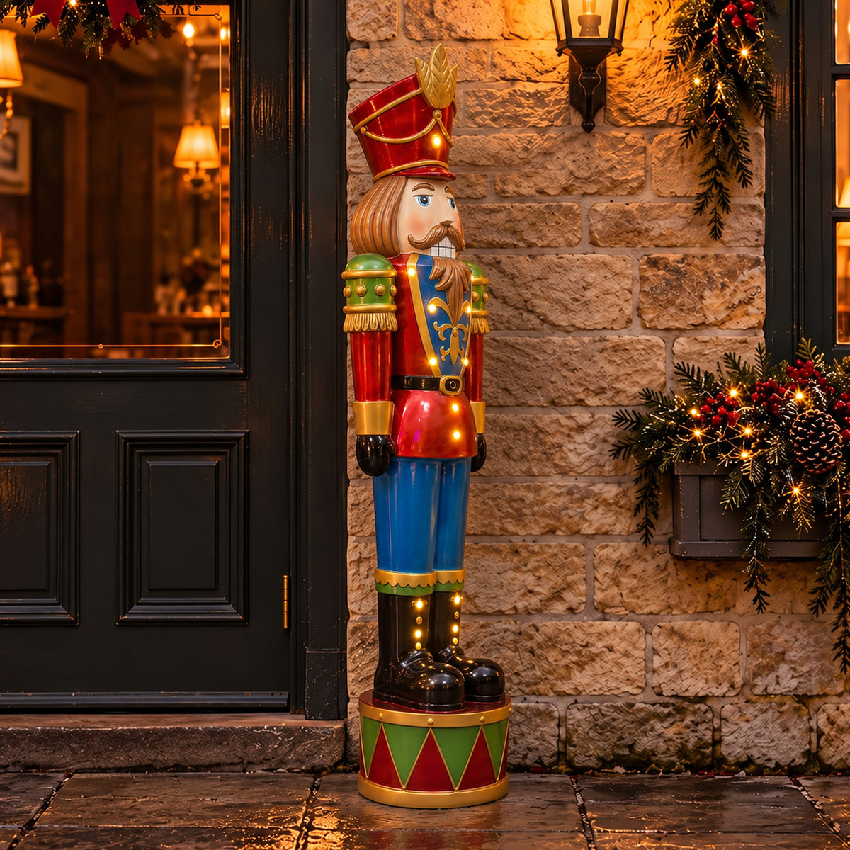 4.5ft Large Traditional Christmas Nutcracker Soldier - Red, Green and Blue with LED Lights