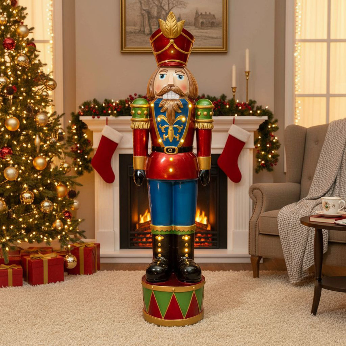 4.5ft Large Traditional Christmas Nutcracker Soldier - Red, Green and Blue with LED Lights