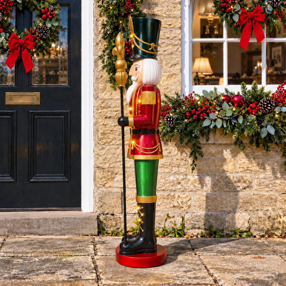 5ft Large Traditional Christmas Nutcracker Soldier - Red, Green and Gold with LED Lights