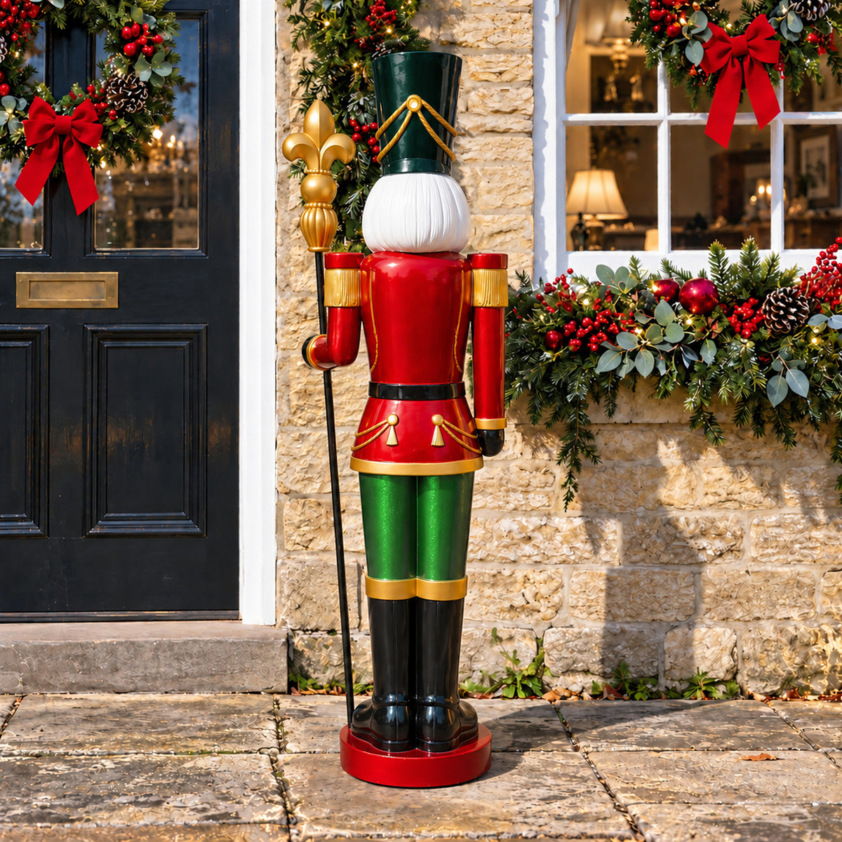 5ft Large Traditional Christmas Nutcracker Soldier - Red, Green and Gold with LED Lights