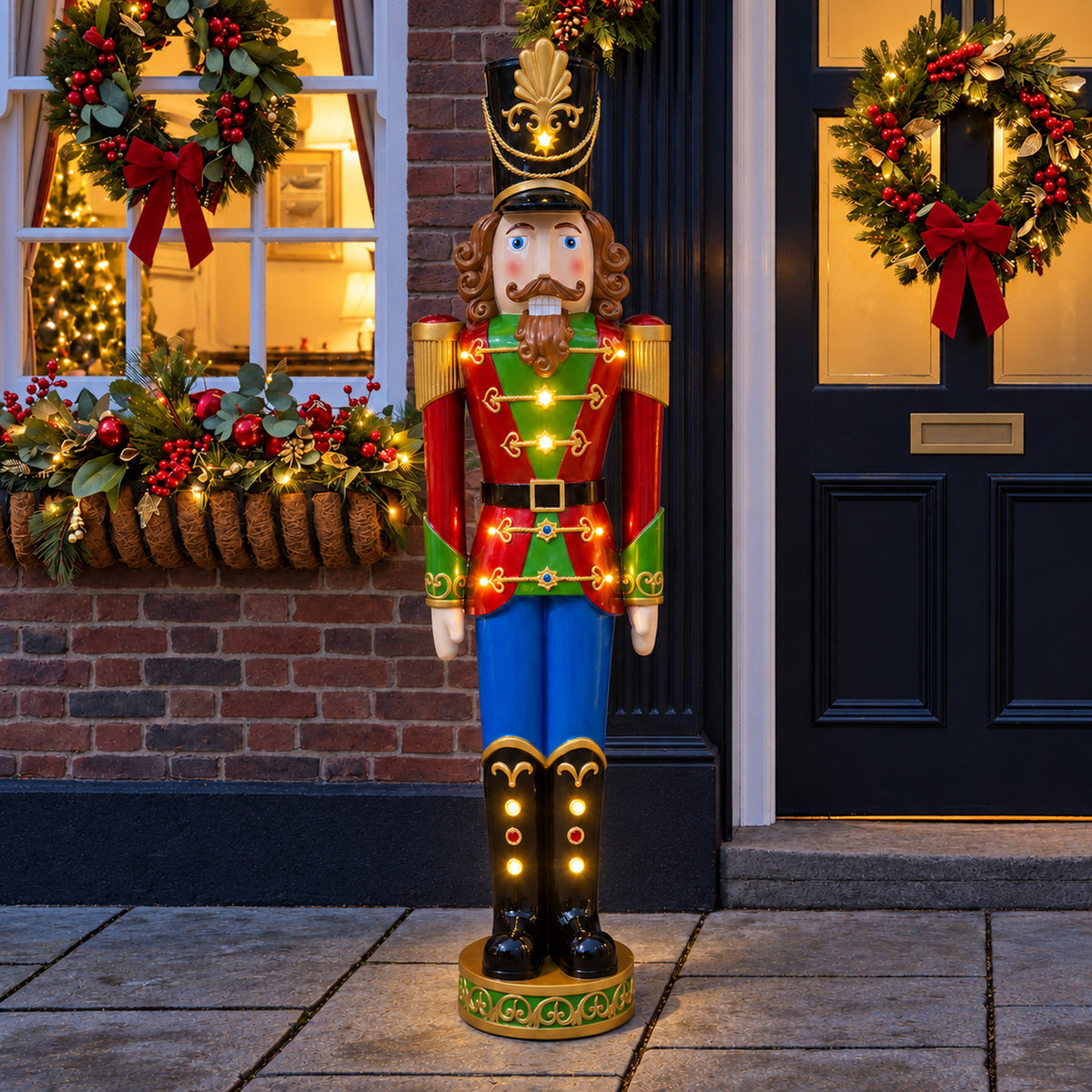 5.5ft Large Traditional Christmas Nutcracker Soldier - Multi-Coloured with LED Lights