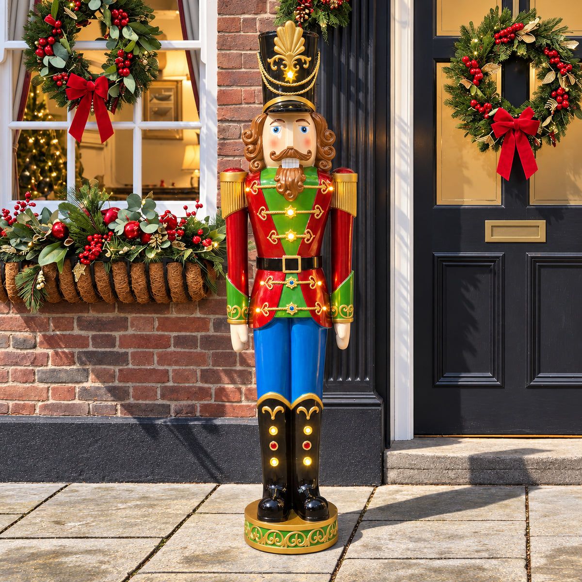 5.5ft Large Traditional Christmas Nutcracker Soldier - Multi-Coloured with LED Lights