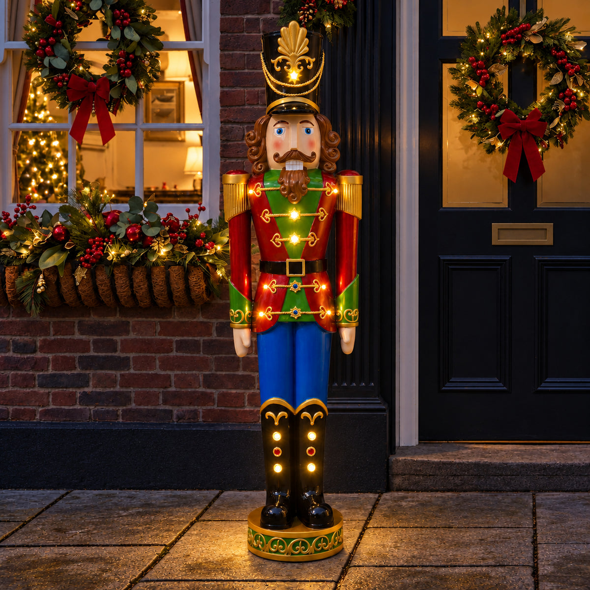 5.5ft Large Traditional Christmas Nutcracker Soldier - Multi-Coloured with LED Lights